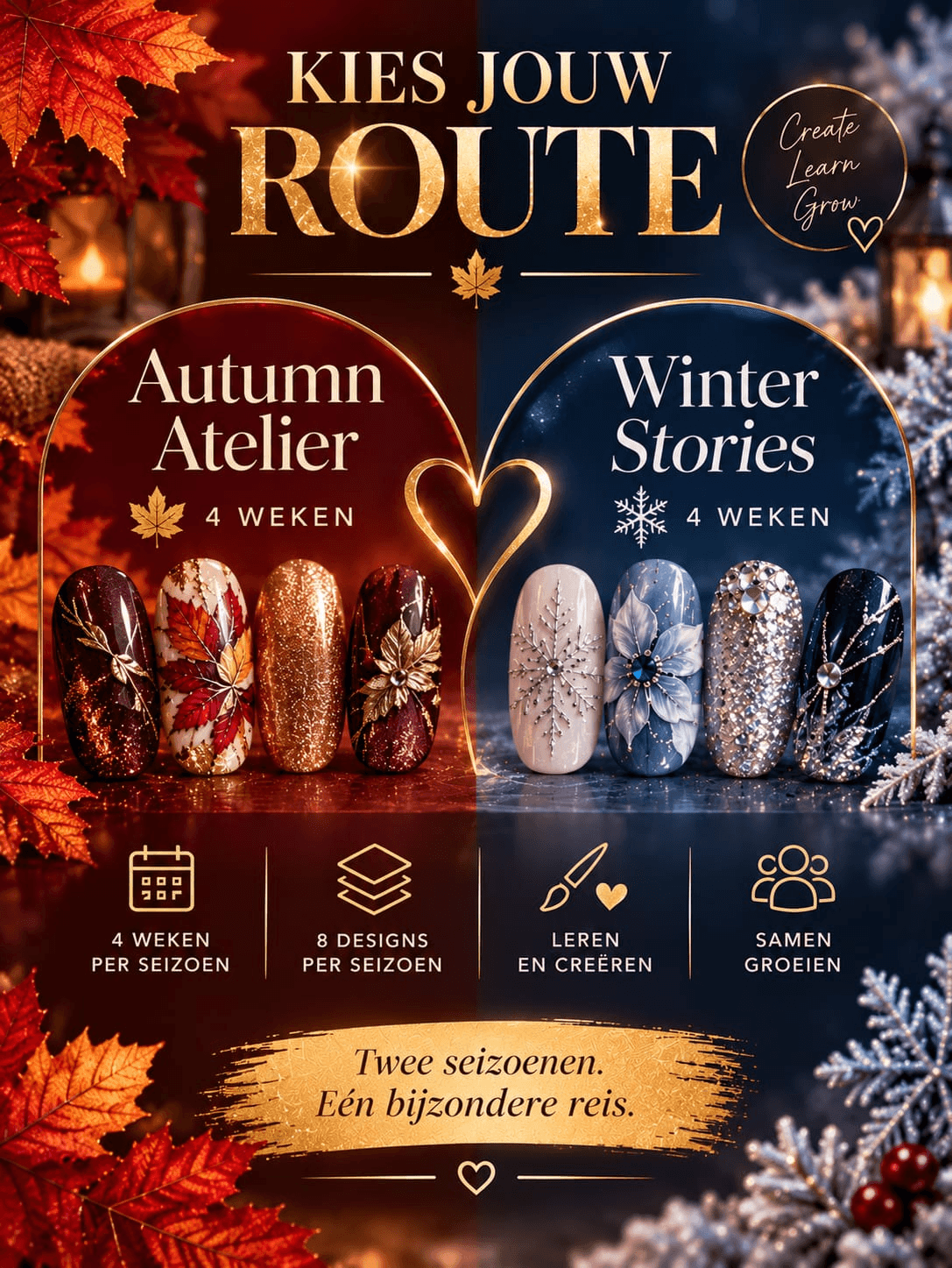 Autumn Atelier en Winter Stories: twee seizoenen met herfst- en winternageldesigns